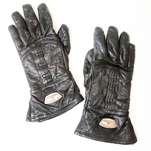 Harley Davidson Women&#39;s Small Leather Gloves with Gauntlet Cuff / Vintage Wool Lined Biker Motorcycle or Snowmobile Mitts
