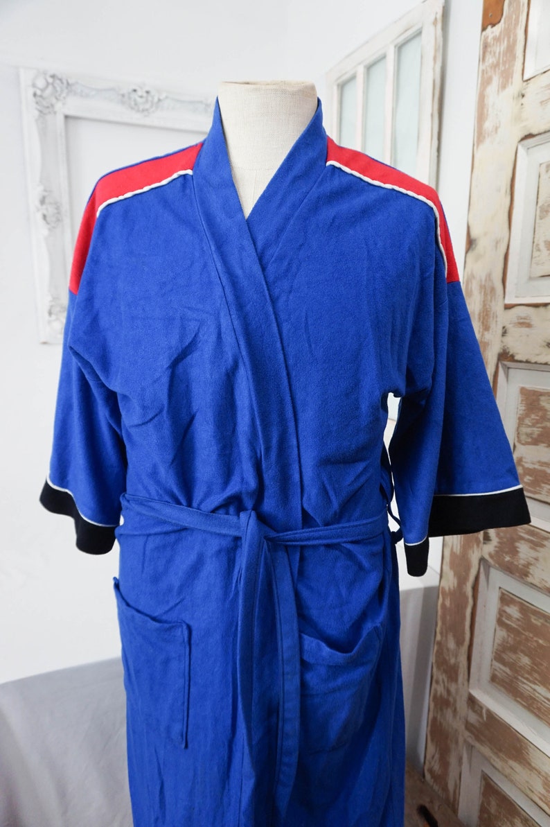 Bright Blue and Red Velour Robe / Vintage Mens Dressing Gown Etsy