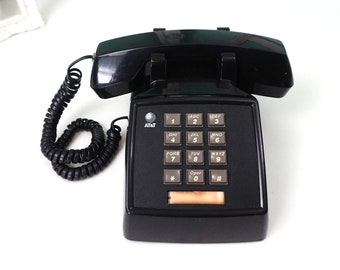 Working Black Push Button Telephone / Modern Retro 1980s Vintage Electronics / Authentic Ringing Phone Photo or Movie Prop