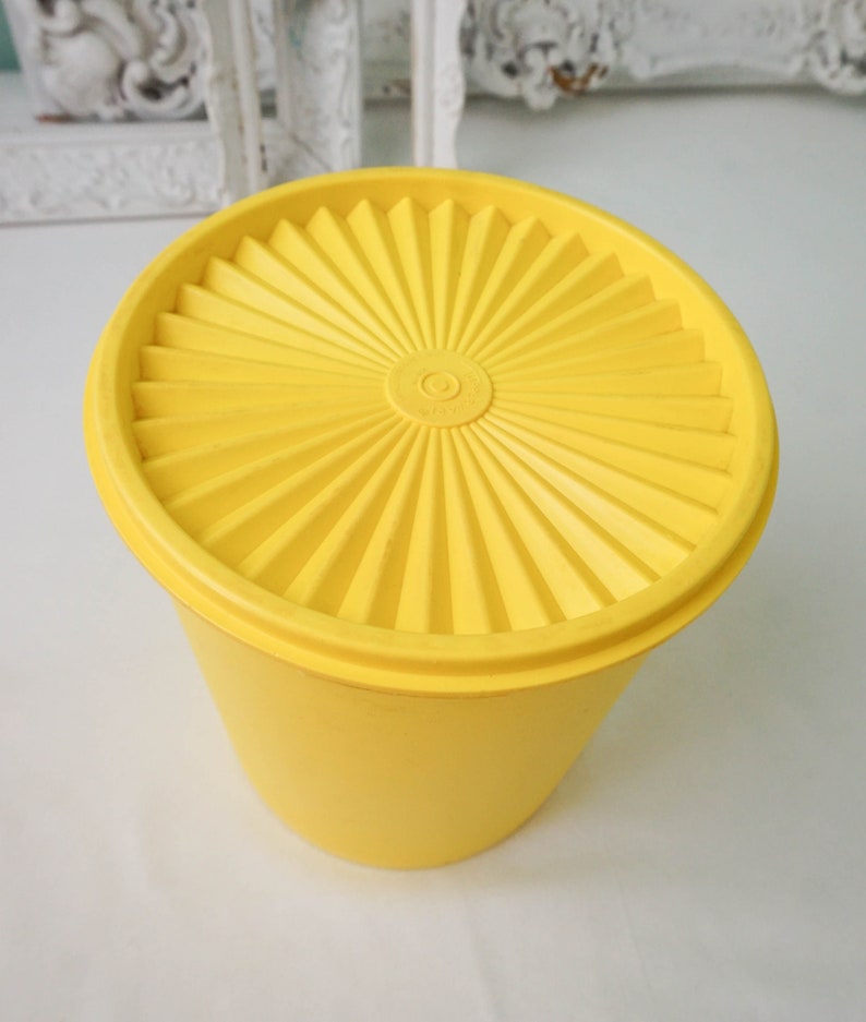 Bright Yellow Tupperware Servalier Canister / 1970s Modern Vintage / Kitchen Storage Retro Decor image 4