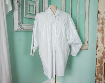 Ken Sporn Wippette White Vinyl Rain Coat / Vintage 80s Mod Style / Women Overcoat Windbreaker Jacket Size M