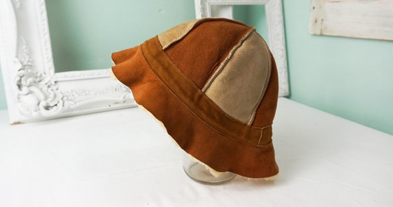 Shearling and Suede Floppy Hat / Vintage Boho Chic