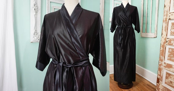 Silky Black Women's Bath Robe / Vintage Glam Sati… - image 1