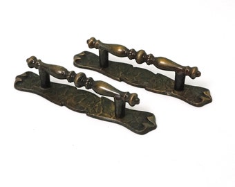 Set of TWO or THREE Long Ornate Metal Dresser Drawer Pulls with Back Plate / Vintage Hardware