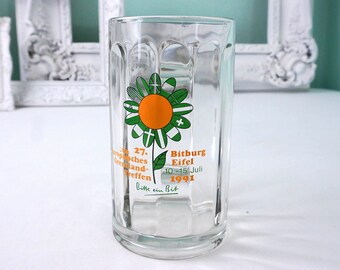 Half Liter Glass Beer Mug / Germany Souvenir from 27th European Genzland Meeting Bitburg Eifel / Rastal 1989 Vintage Barware Stein