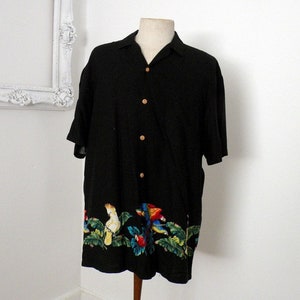 Silky Rayon Black Hawaiian Shirt by Paradise Found Men Sz M