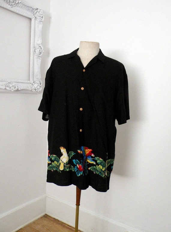 Silky Rayon Black Hawaiian Shirt by Paradise Foun… - image 1