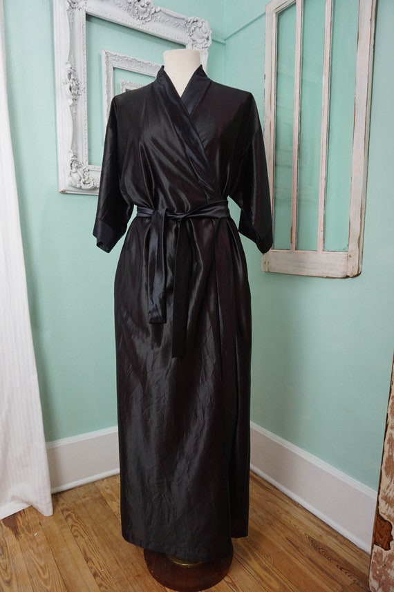 Silky Black Women's Bath Robe / Vintage Glam Sati… - image 2