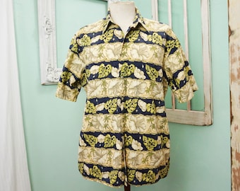 Hawaiian Style Pierre Cardin Cotton Short Sleeve Shirt / Vintage Men Sz Medium M