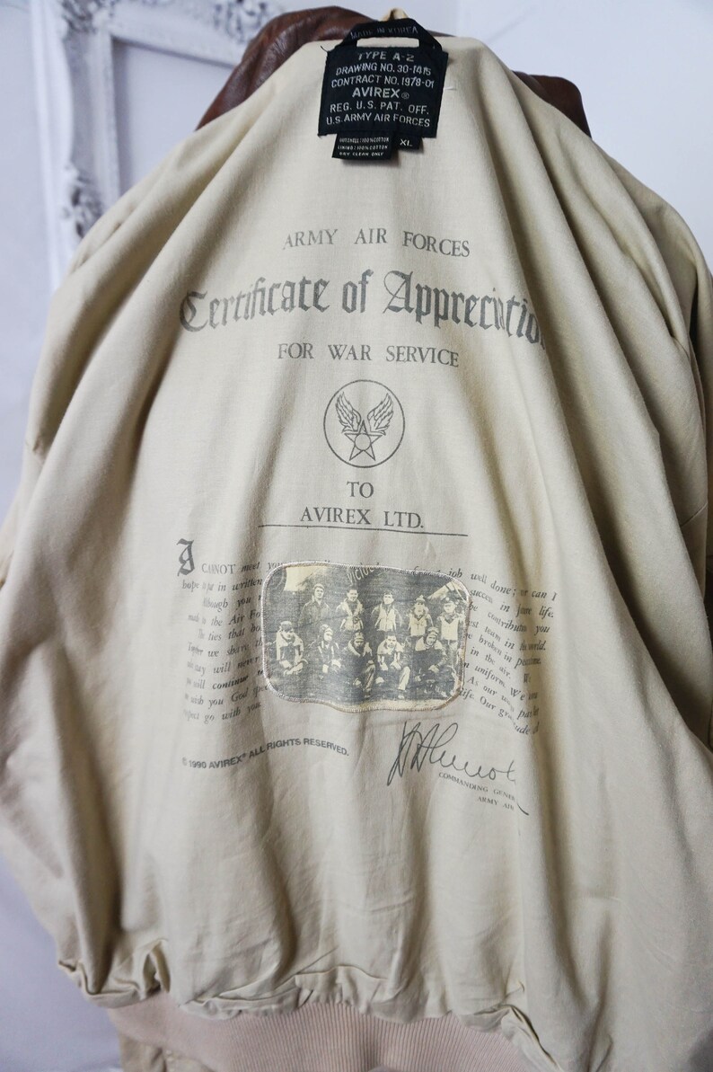 AVIREX Cotton Bomber Jacket with Leather Collar Vintage WWII Men Sz XL
