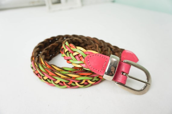 Woven Rainbow Braided Leather Belt / Vintage Women 70s 80s  display picture 2