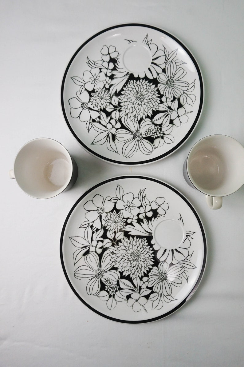Set of Two Snack Plate and Mug Set / Black and White Cera Etsy