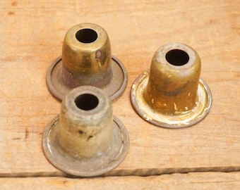 Three Little Brass Bell Shaped Lamp Parts for DIY or Repurpose / Vintage Antique Light Fixture / Solid Antiqued Metal Patina Round