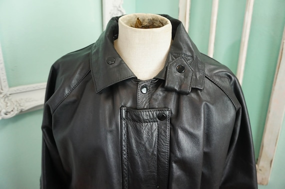 Black Leather Biker Trench Coat with Thinsulate L… - image 4