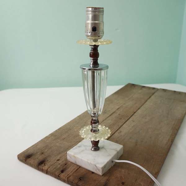 Small Glass Desk or Bedside Lamp / Vintage Retro Lighting