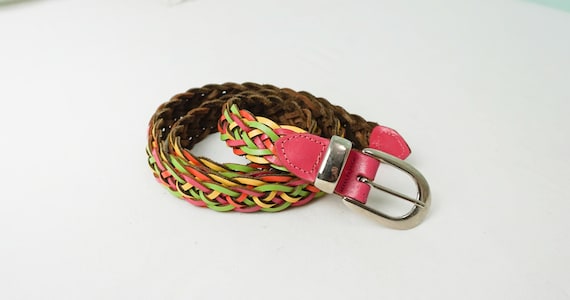 Woven Rainbow Braided Leather Belt / Vintage Wome… - image 1