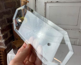 Beveled Glass Replacement Panel with Etched Starburst / Vintage Chandelier Parts Light Fixture