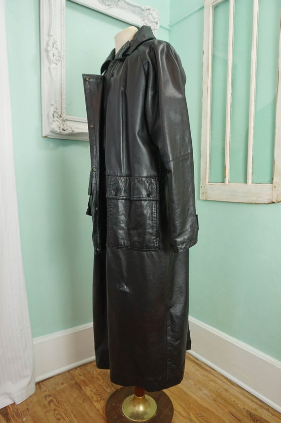 Black Leather Biker Trench Coat with Thinsulate L… - image 6