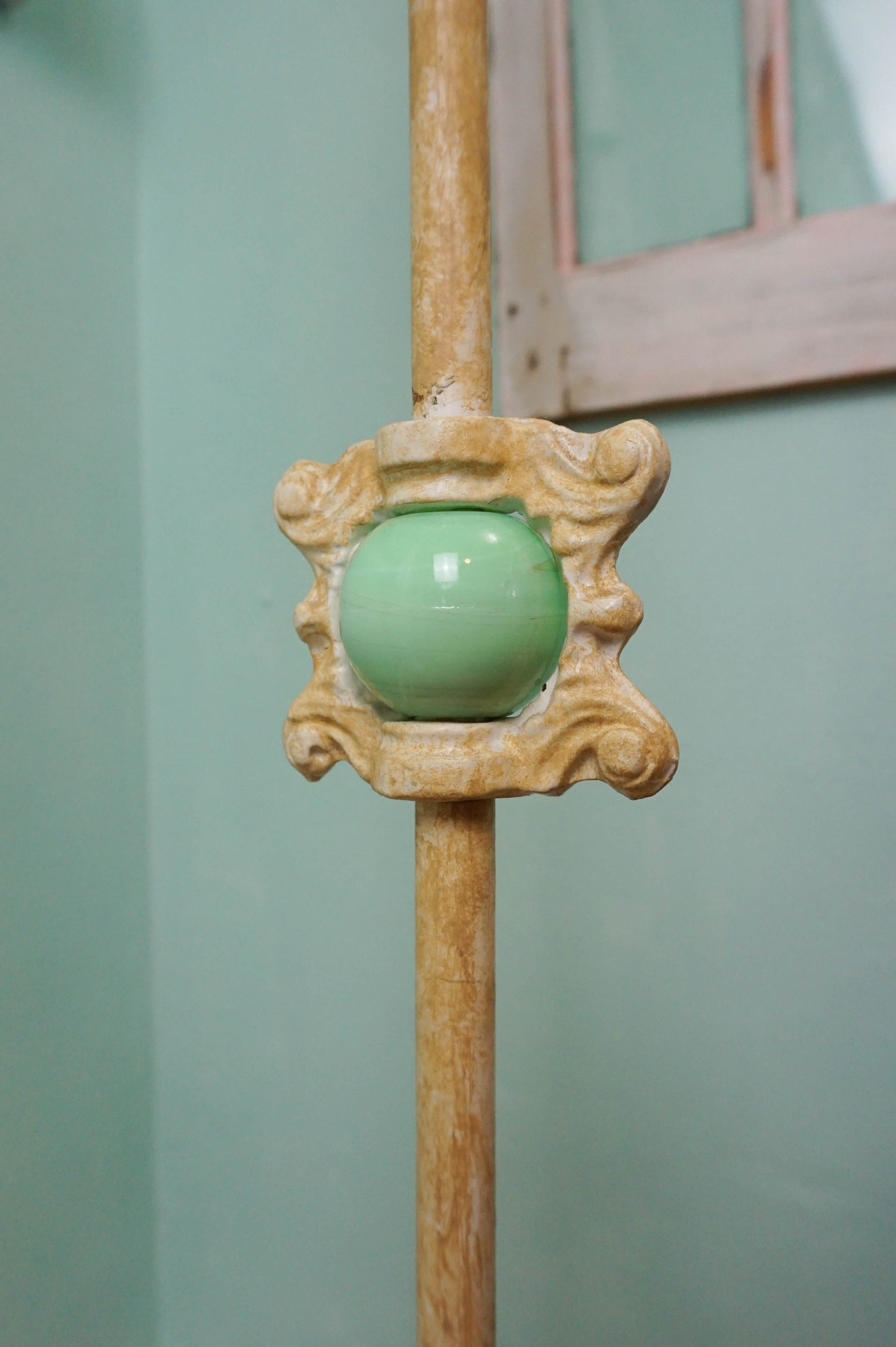 Antique Floor Lamp / Jadeite Glass / Ornate Steel Reading Lamp Etsy