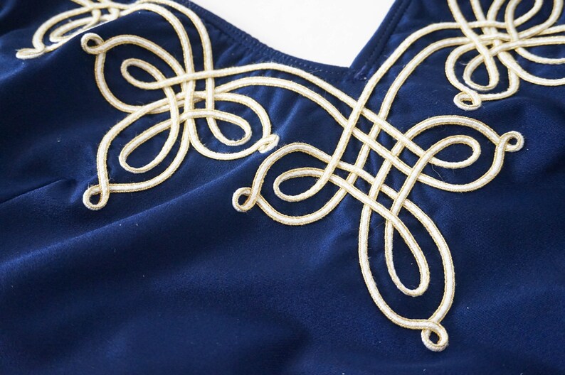 Navy Blue One Piece Swim Suit With Gold Decoration / Vintage - Etsy