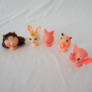 Pairs of Two Various Animal Doll Heads for Reuse or Repurpose / Vintage Elephant Rabbit Pig Childrens Toy image 7