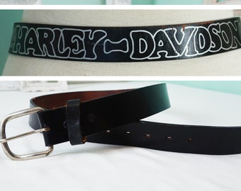 Harley Davidson Womens Belt / Black Leather Biker Gear / 80s Vintage HD Motorcycle Clothing