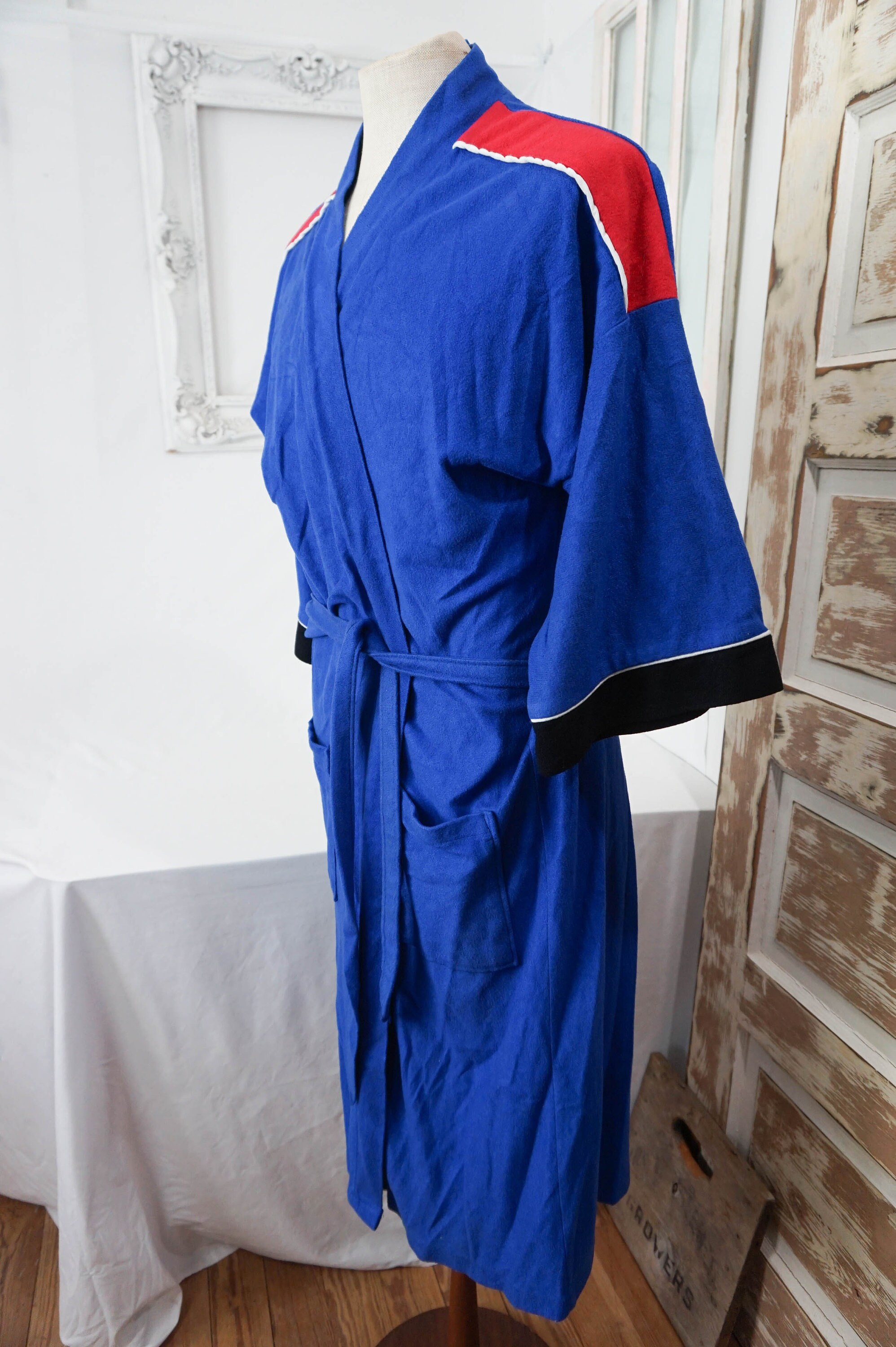 Bright Blue and Red Velour Robe / Vintage Mens Dressing Gown Etsy