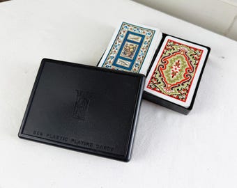 Double Deck of KEM Playing Cards in Plastic Case / Yellow and Pink Roses /Vintage Game / Poker Family Game Night
