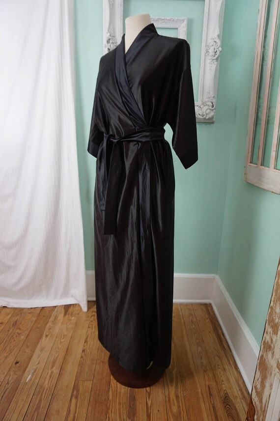 Silky Black Women's Bath Robe / Vintage Glam Sati… - image 3