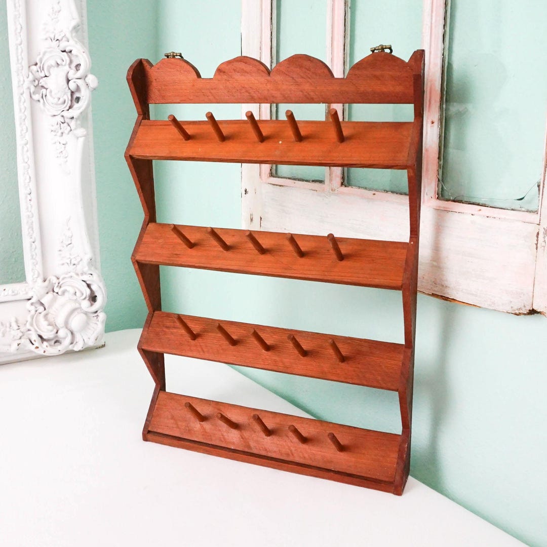Wood Thread Spool Rack / Vintage Wall Mounted Rack Sewing Supplies ...