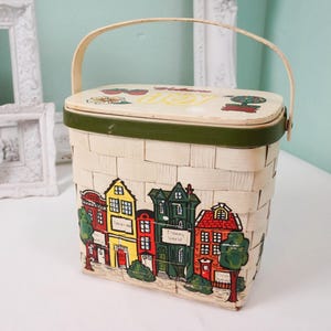Hand Painted Vintage Caro-Nan Hippie Basket Purse / Boho Fashion / Rustic Country Collectible Storage Accessories
