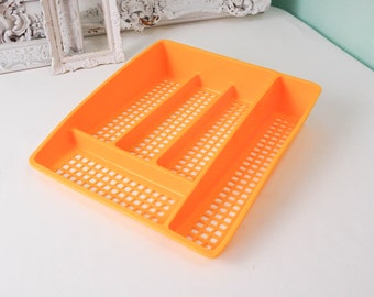 Golden Yellow Flatware Tray by Deka Plastics / Vintage 70s Kitchen / Mod Colorful Storage Organization