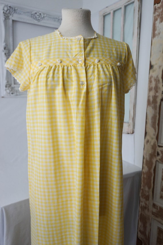 Yellow and White Gingham Check House Dress or Nig… - image 3