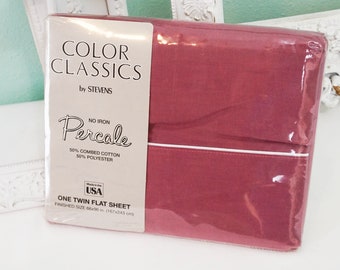 Twin Flat Sheet New in Package / Vintage Bedding Dusty Rose / Mauve Retro Decor NOS / Two Available