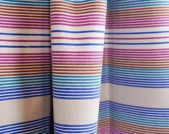 THREE Flat Sheets Multi Color Pin Stripes / Vintage Queen or Twin Linens Bedding / Sewing Fabric Retro Decor