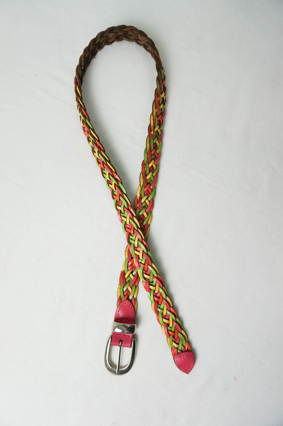 Woven Rainbow Braided Leather Belt / Vintage Wome… - image 7