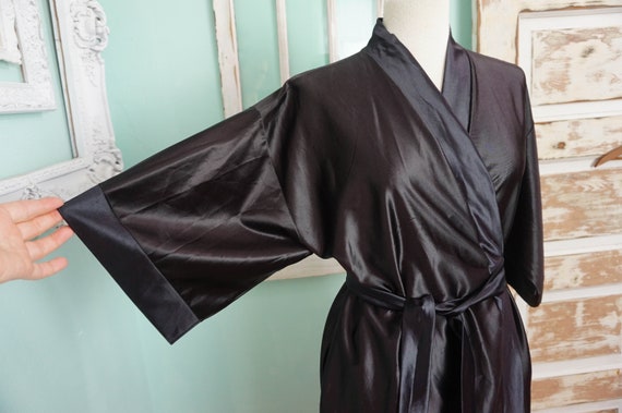 Silky Black Women's Bath Robe / Vintage Glam Sati… - image 5