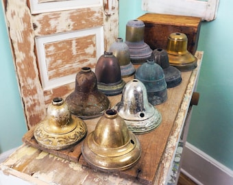Choose ONE Brass Ceiling Canopy for DIY or Repurpose / Vintage Antique Light Fixture / Solid Antiqued Metal Patina Bell Shaped