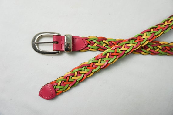 Woven Rainbow Braided Leather Belt / Vintage Wome… - image 8