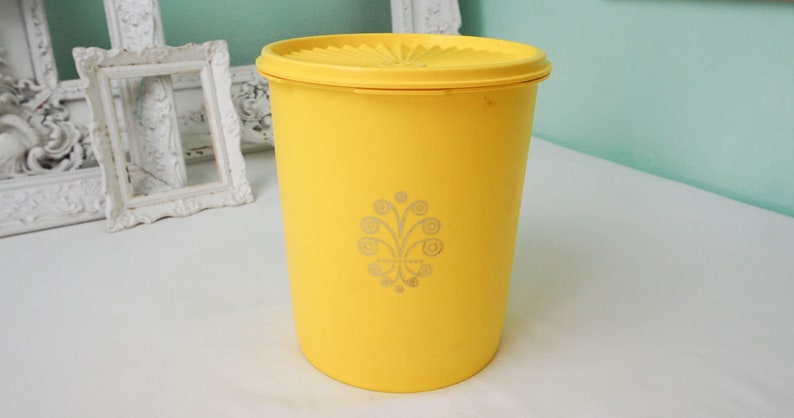 Bright Yellow Tupperware Servalier Canister / 1970s Modern Vintage / Kitchen Storage Retro Decor image 3