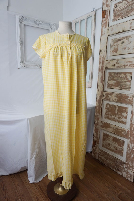 Yellow and White Gingham Check House Dress or Nig… - image 2