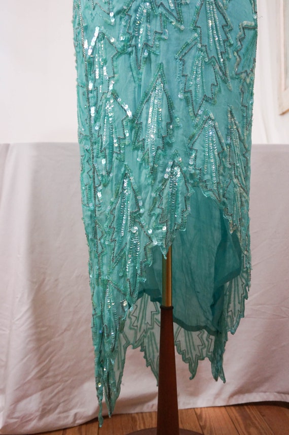 Aqua Shomax Silk and Sequin Cocktail Dress / 80s … - image 5