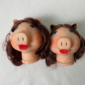 Pairs of Two Various Animal Doll Heads for Reuse or Repurpose / Vintage Elephant Rabbit Pig Childrens Toy image 9