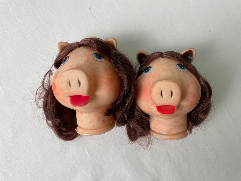 Pairs of Two Various Animal Doll Heads for Reuse or Repurpose / Vintage Elephant Rabbit Pig Childrens Toy image 9