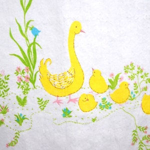 Acrylic Baby Blanket White with Yellow Geese Family  / Vintage Children's Bedding / Baby Shower Gift