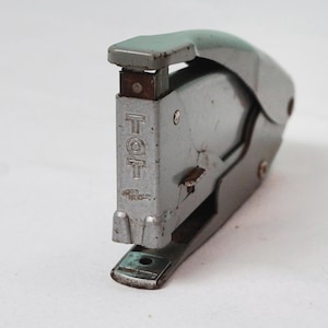 Tot Hand Held Small Stapler / Vintage Retro Office / Gray Metal Office Equipment Scrapbooking Tool