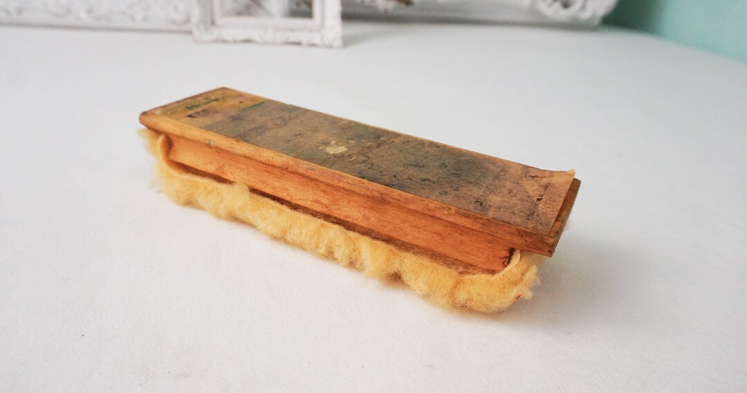 Old Shearling Lambswool Shoe Shine Brush / Vintage Wooden Rustic Tools