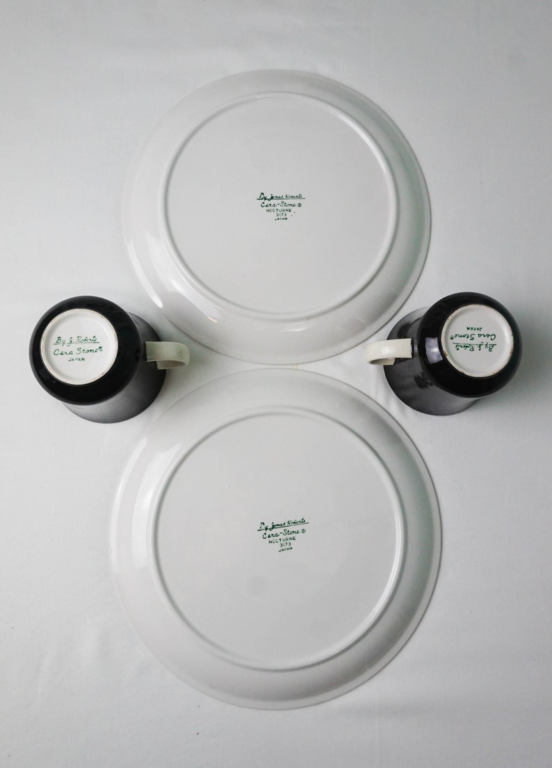 Set of Two Snack Plate and Mug Set / Black and White Cera Etsy