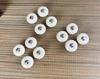 Set of FOUR Speckled Beige Porcelain Drawer Knobs Pulls / Vintage Modern Ceramic Hardware