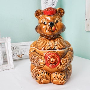 Large Mid Century Teddy Bear Cookie Jar / 1950s Vintage Kitchen